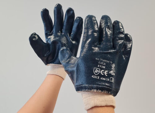 Popolnoma z nitrilom prevlečene bombažne delovne rokavice s pletenino